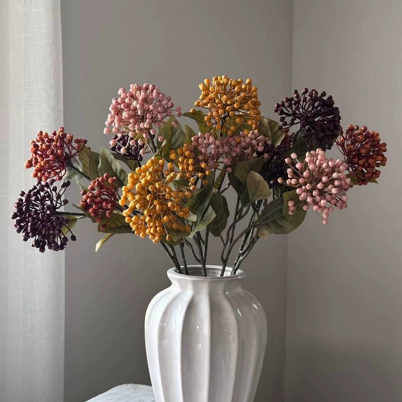 21" Autumn Hydrangea Stem with Berries, Large Lifelike Faux Flower for Fall Home Decor, Vase Arrangements, DIY Wedding Bouquets & Centerpieces