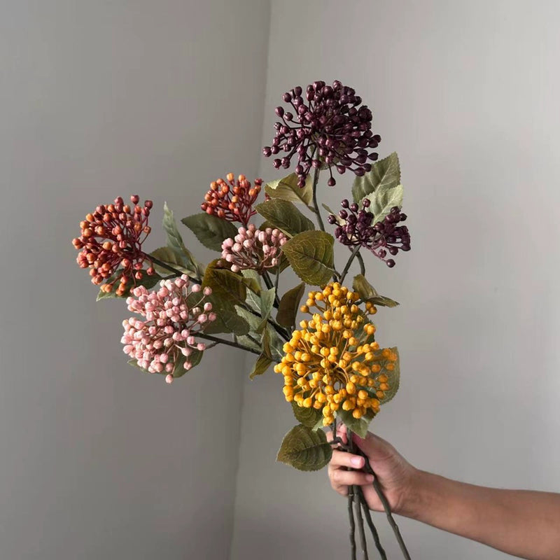 21" Autumn Hydrangea Stem with Berries, Large Lifelike Faux Flower for Fall Home Decor, Vase Arrangements, DIY Wedding Bouquets & Centerpieces