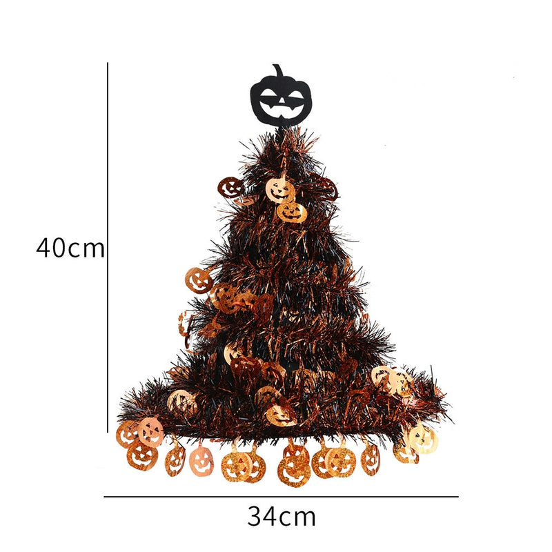 Halloween Witch Hat and Pumpkin Decor, 16" Height, Silver & Orange, Perfect for Home Decor, Parties, and Seasonal Displays