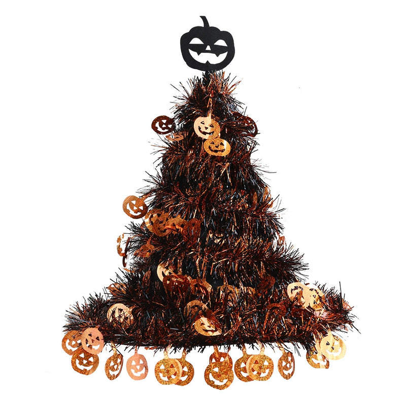 Halloween Witch Hat and Pumpkin Decor, 16" Height, Silver & Orange, Perfect for Home Decor, Parties, and Seasonal Displays