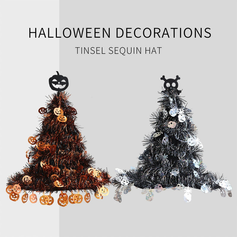 Halloween Witch Hat and Pumpkin Decor, 16" Height, Silver & Orange, Perfect for Home Decor, Parties, and Seasonal Displays