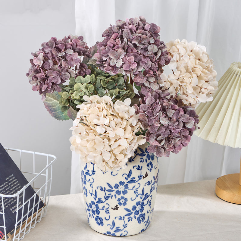 Bulk Set of 3 Faux Autumn Hydrangea Stems, 16" Tall with Large 6" Heads, Realistic Silk Flowers for Vase, Fall Home Decor, Wedding Centerpieces & DIY Floral Arrangements