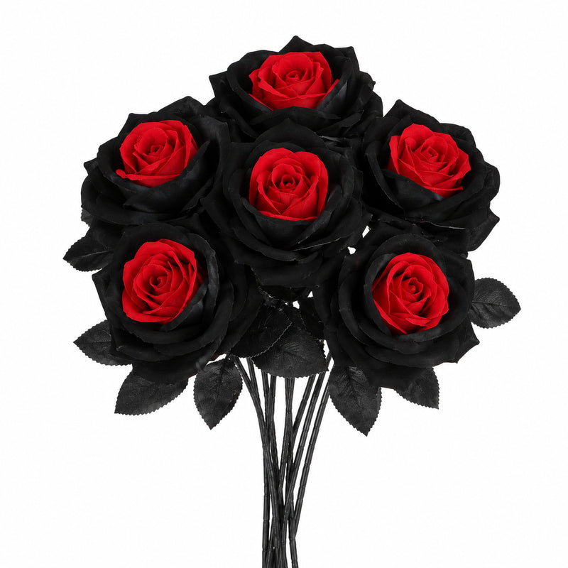 Dark Red & Black Faux Roses - 20" Long Stem Artificial Flowers for Home Decor, Weddings, Parties, Bouquets