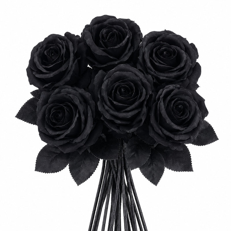 Dark Red & Black Faux Roses - 20" Long Stem Artificial Flowers for Home Decor, Weddings, Parties, Bouquets