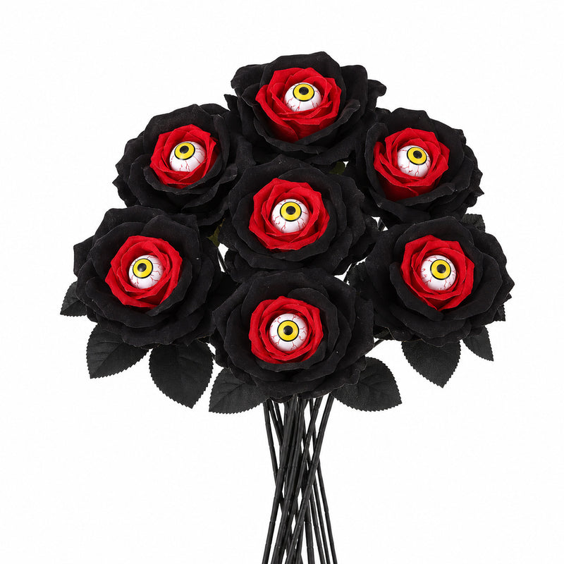 Dark Red & Black Faux Roses - 20" Long Stem Artificial Flowers for Home Decor, Weddings, Parties, Bouquets