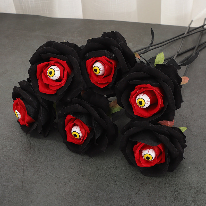 Dark Red & Black Faux Roses - 20" Long Stem Artificial Flowers for Home Decor, Weddings, Parties, Bouquets