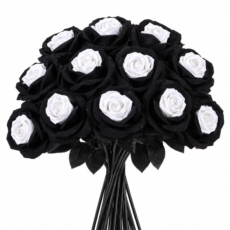 Dark Red & Black Faux Roses - 20" Long Stem Artificial Flowers for Home Decor, Weddings, Parties, Bouquets