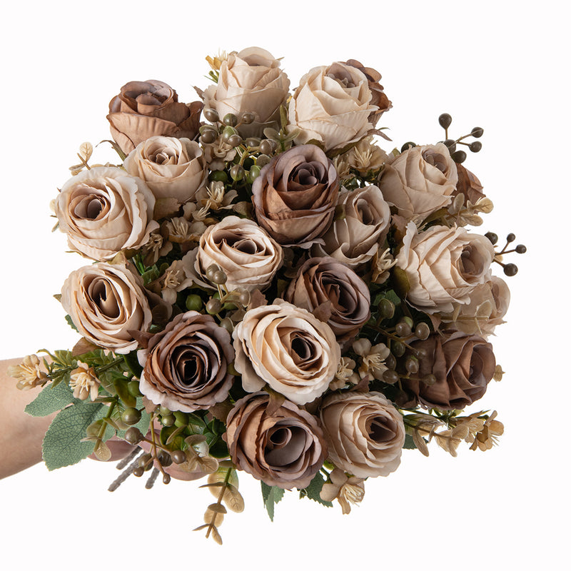 Fall Classic Rose Bouquet, 12" Real-Touch Faux Floral Arrangement, Perfect for Weddings, Home Decor, Events, and Seasonal Displays