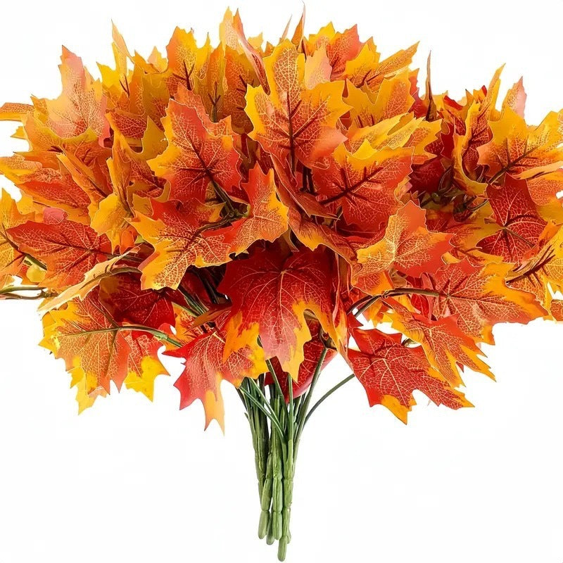 2-Pack Realistic Maple Leaf Stems, 12" Lush Autumn Foliage, Faux Fall Leaves for Thanksgiving Table Decor, DIY Wreaths, Vases & Seasonal Displays