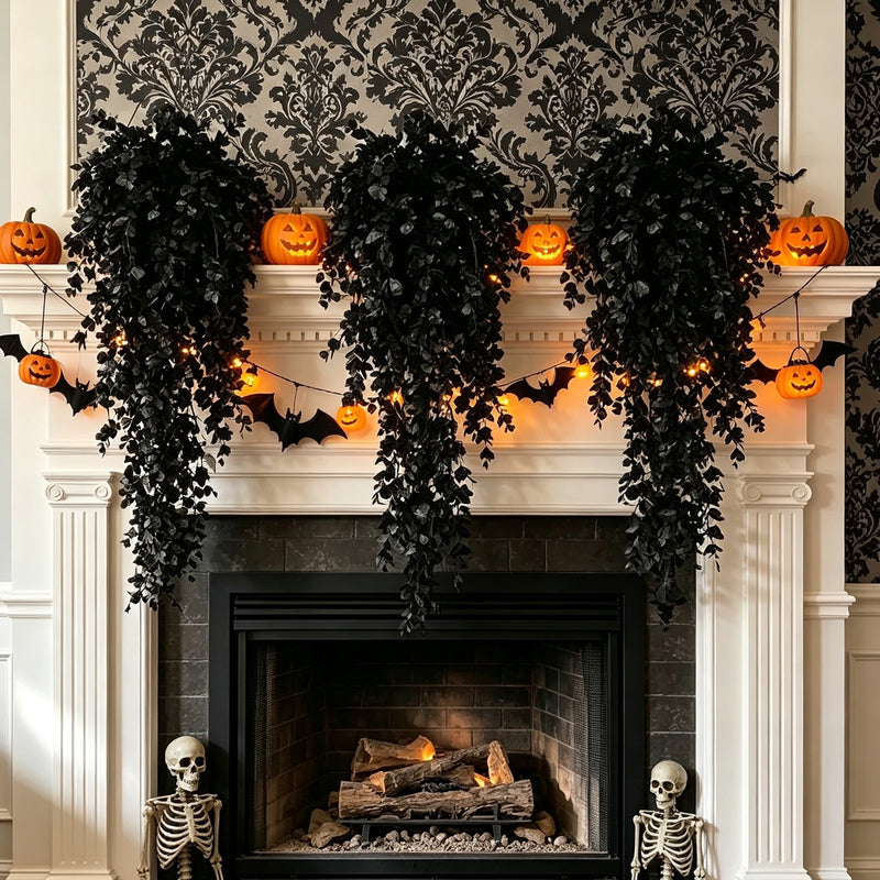 Black Eucalyptus Hanging Vine, 30 Inch Artificial Garland, Moody Faux Greenery for Halloween Wall Decor, Gothic Wedding Arch, Mantel & DIY Crafts