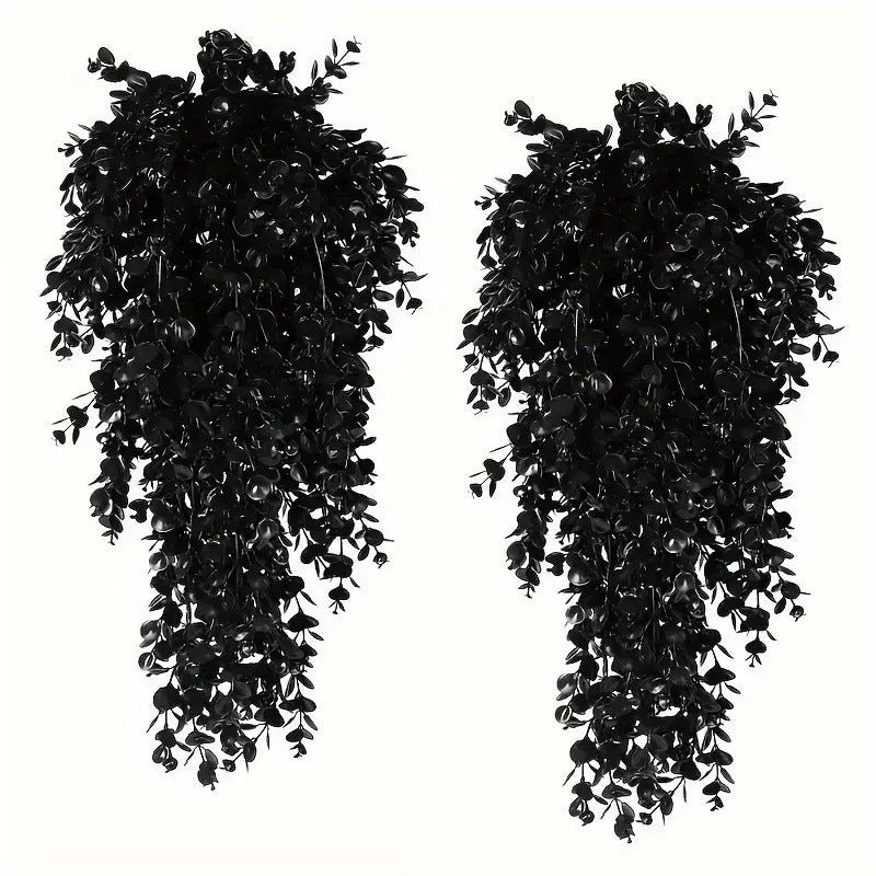 Black Eucalyptus Hanging Vine, 30 Inch Artificial Garland, Moody Faux Greenery for Halloween Wall Decor, Gothic Wedding Arch, Mantel & DIY Crafts