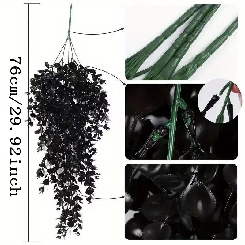 Black Eucalyptus Hanging Vine, 30 Inch Artificial Garland, Moody Faux Greenery for Halloween Wall Decor, Gothic Wedding Arch, Mantel & DIY Crafts