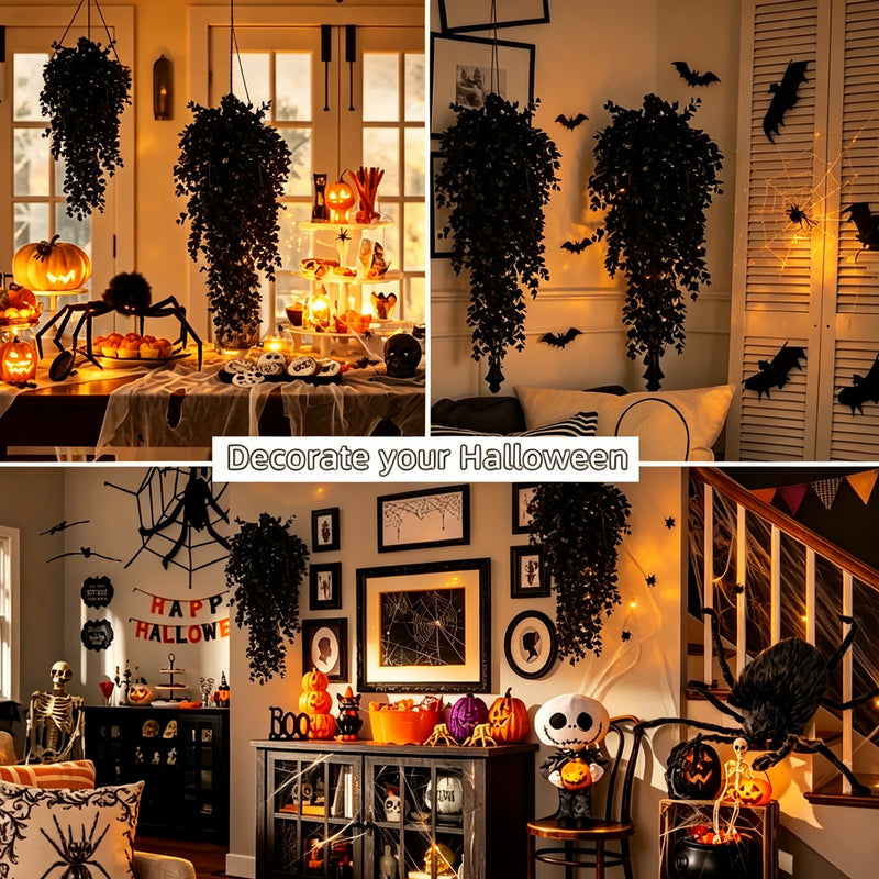 Black Eucalyptus Hanging Vine, 30 Inch Artificial Garland, Moody Faux Greenery for Halloween Wall Decor, Gothic Wedding Arch, Mantel & DIY Crafts