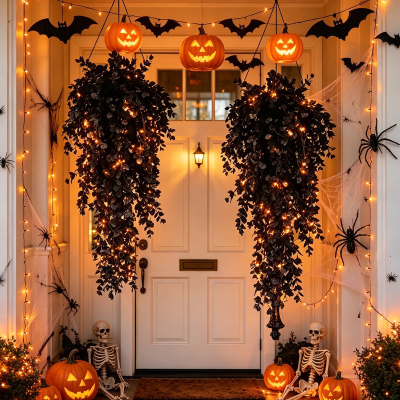 Black Eucalyptus Hanging Vine, 30 Inch Artificial Garland, Moody Faux Greenery for Halloween Wall Decor, Gothic Wedding Arch, Mantel & DIY Crafts