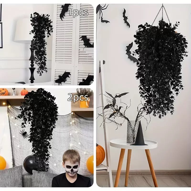 Black Eucalyptus Hanging Vine, 30 Inch Artificial Garland, Moody Faux Greenery for Halloween Wall Decor, Gothic Wedding Arch, Mantel & DIY Crafts