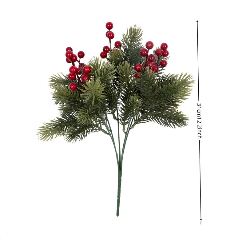 Faux Red Berry Stems, Set of 2 (12" & 14"), Realistic Artificial Christmas Berries for Holiday Vase Filler, Winter Wedding Decor & DIY Home Arrangements