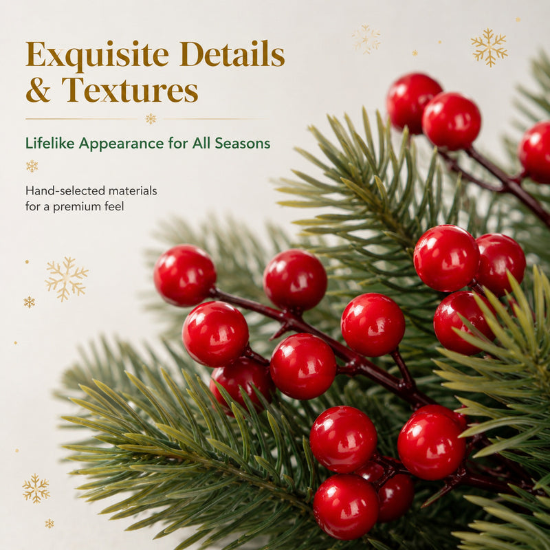 Faux Red Berry Stems, Set of 2 (12" & 14"), Realistic Artificial Christmas Berries for Holiday Vase Filler, Winter Wedding Decor & DIY Home Arrangements