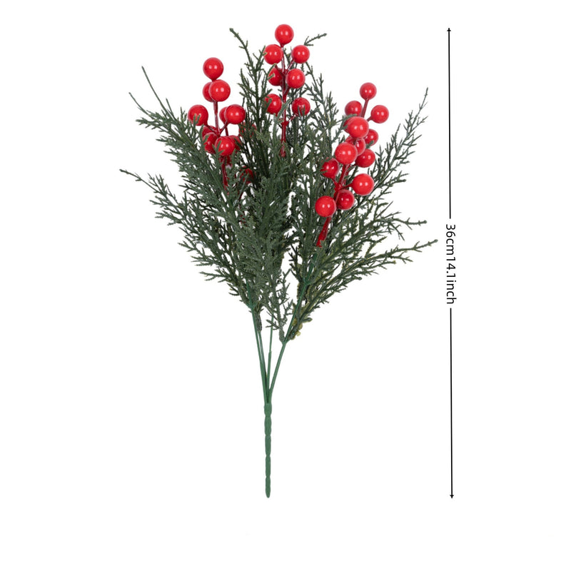 Faux Red Berry Stems, Set of 2 (12" & 14"), Realistic Artificial Christmas Berries for Holiday Vase Filler, Winter Wedding Decor & DIY Home Arrangements