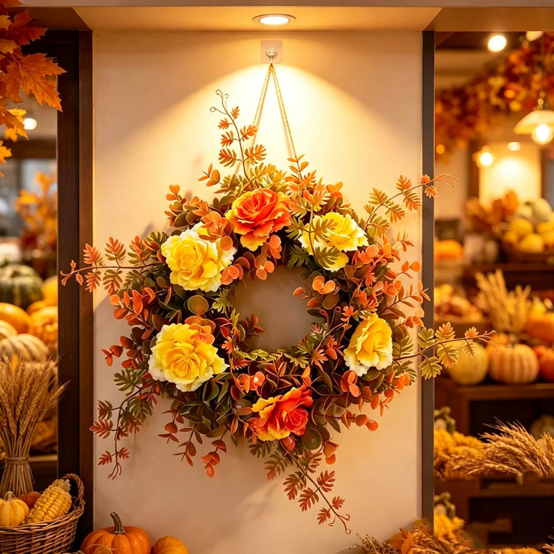 Autumn Rose Eucalyptus Wreath, 12" Real-Touch Floral Decor, Perfect for Front Door, Home Decor, Weddings, and Seasonal Celebrations