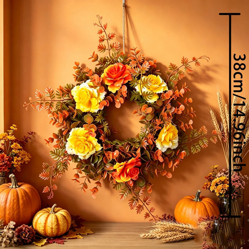Autumn Rose Eucalyptus Wreath, 12" Real-Touch Floral Decor, Perfect for Front Door, Home Decor, Weddings, and Seasonal Celebrations
