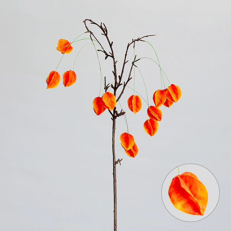 Faux Lantern Berry Branch, 23" Real-Touch Decorative Plant in Orange, Green, Red – Perfect for Home Decor, Weddings, Events, and Florists