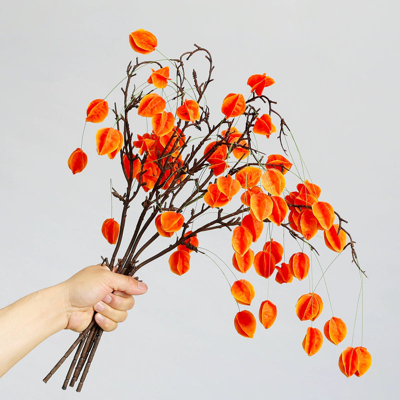 Faux Lantern Berry Branch, 23" Real-Touch Decorative Plant in Orange, Green, Red – Perfect for Home Decor, Weddings, Events, and Florists