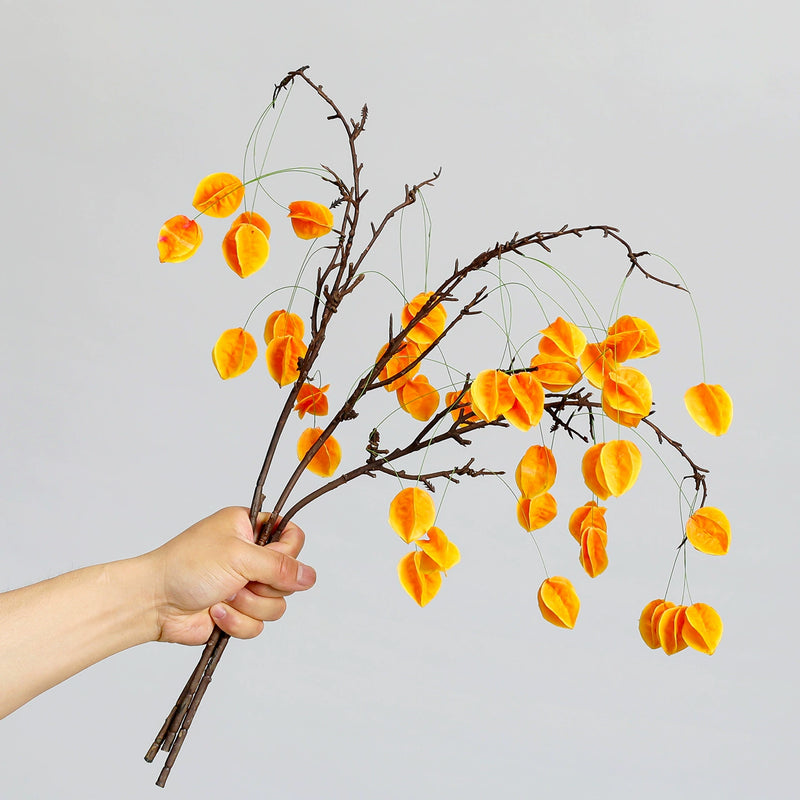 Faux Lantern Berry Branch, 23" Real-Touch Decorative Plant in Orange, Green, Red – Perfect for Home Decor, Weddings, Events, and Florists