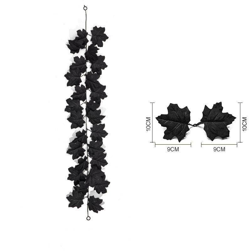 2-Pack Black Maple Leaf Garland, Up to 79" Long Artificial Hanging Vine, Realistic Faux Leaves for Halloween, Gothic Wedding, Thanksgiving Mantel & Wall Decor