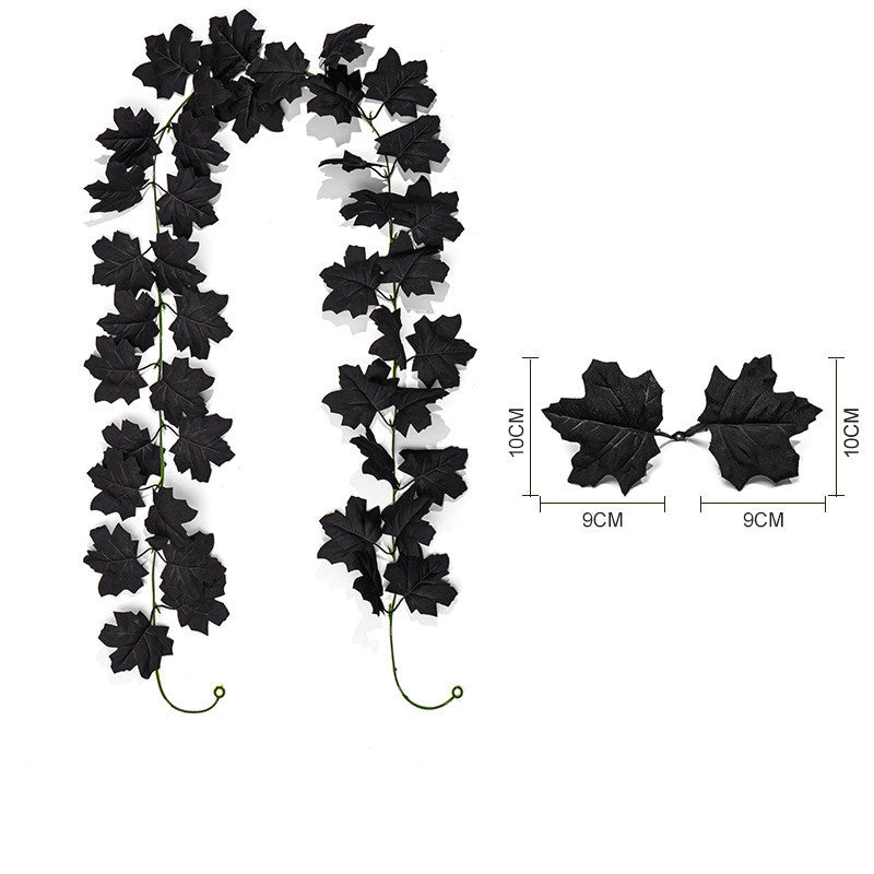 2-Pack Black Maple Leaf Garland, Up to 79" Long Artificial Hanging Vine, Realistic Faux Leaves for Halloween, Gothic Wedding, Thanksgiving Mantel & Wall Decor