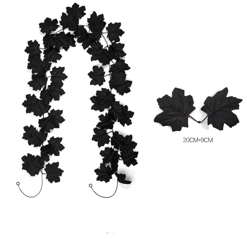 2-Pack Black Maple Leaf Garland, Up to 79" Long Artificial Hanging Vine, Realistic Faux Leaves for Halloween, Gothic Wedding, Thanksgiving Mantel & Wall Decor