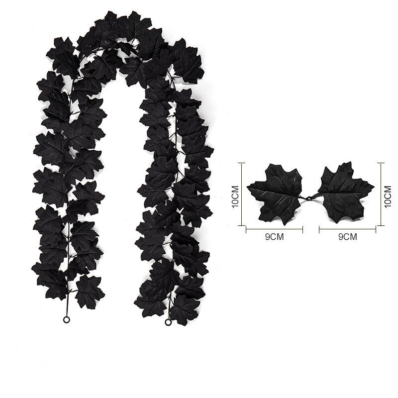 2-Pack Black Maple Leaf Garland, Up to 79" Long Artificial Hanging Vine, Realistic Faux Leaves for Halloween, Gothic Wedding, Thanksgiving Mantel & Wall Decor