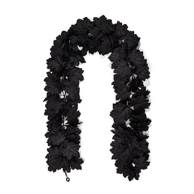 2-Pack Black Maple Leaf Garland, Up to 79" Long Artificial Hanging Vine, Realistic Faux Leaves for Halloween, Gothic Wedding, Thanksgiving Mantel & Wall Decor