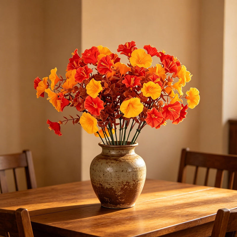 16-Head Fall Morning Glory Artificial Flowers, 14" Lifelike Faux Floral Arrangement, Perfect for Home Decor, Weddings, Events, and Seasonal Displays
