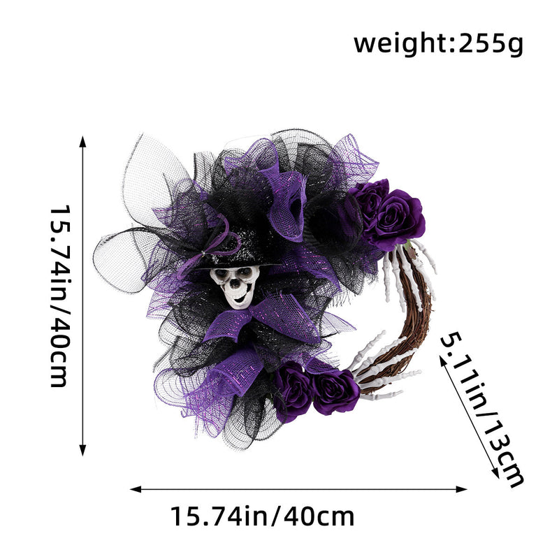 Halloween Skull Wreath with Webbing, 18" Red & 16" Purple, Realistic Touch, Perfect for Parties, Home Decor, Weddings, and Seasonal Displays