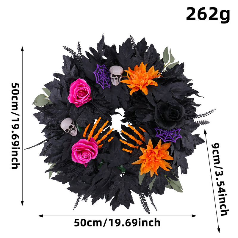 Halloween Black Leaf Floral Wreath, 20" Real-Touch Fall Decor, Perfect for Home, Weddings, Parties, and Seasonal Displays