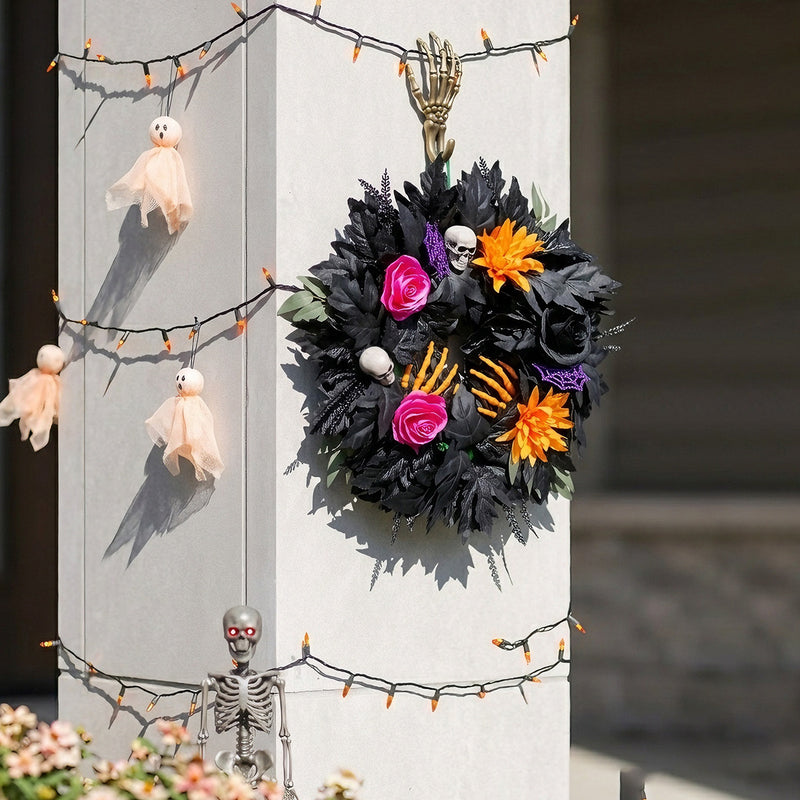 Halloween Black Leaf Floral Wreath, 20" Real-Touch Fall Decor, Perfect for Home, Weddings, Parties, and Seasonal Displays