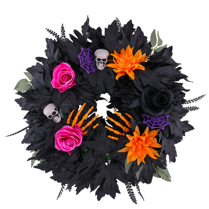 Halloween Black Leaf Floral Wreath, 20" Real-Touch Fall Decor, Perfect for Home, Weddings, Parties, and Seasonal Displays