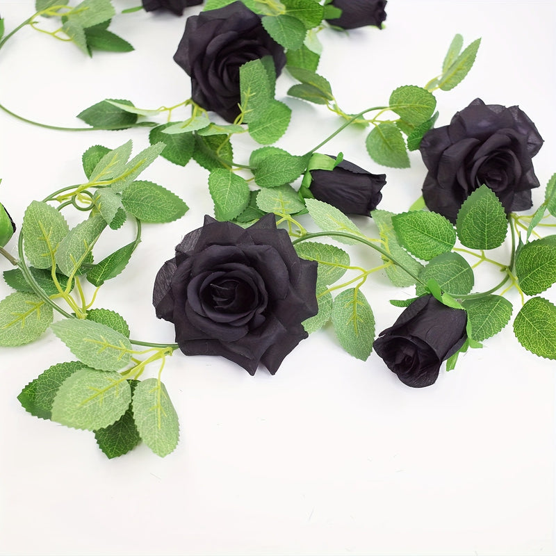 20" Faux Black Rose Vine, Realistic Touch, Perfect for Halloween Decor, Weddings, Home Accents, and Seasonal Celebrations
