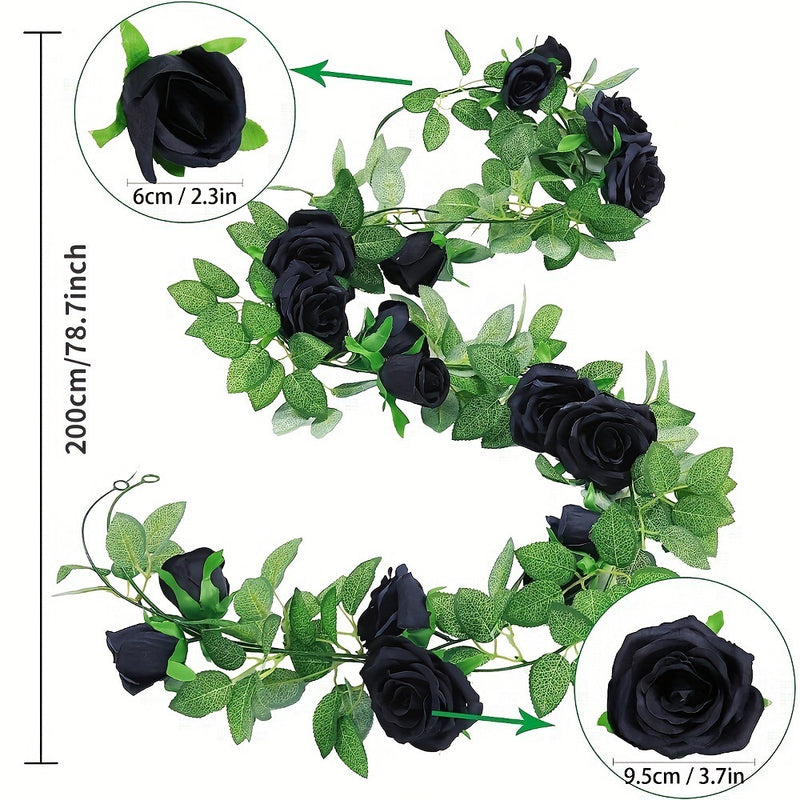 20" Faux Black Rose Vine, Realistic Touch, Perfect for Halloween Decor, Weddings, Home Accents, and Seasonal Celebrations