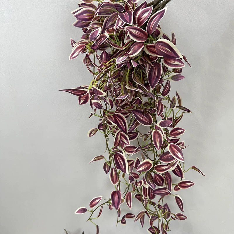 Faux Greenery Wall Hanging Floral Decor, 30" Real-Touch Purple Eyelash Leaves, Perfect for Weddings, Home Decor, and Seasonal Displays