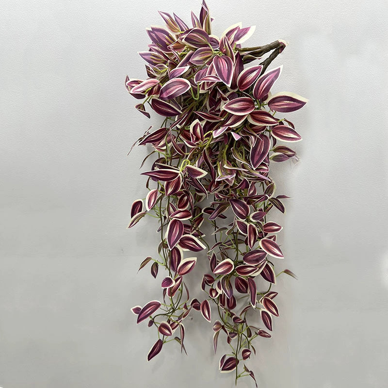 Faux Greenery Wall Hanging Floral Decor, 30" Real-Touch Purple Eyelash Leaves, Perfect for Weddings, Home Decor, and Seasonal Displays