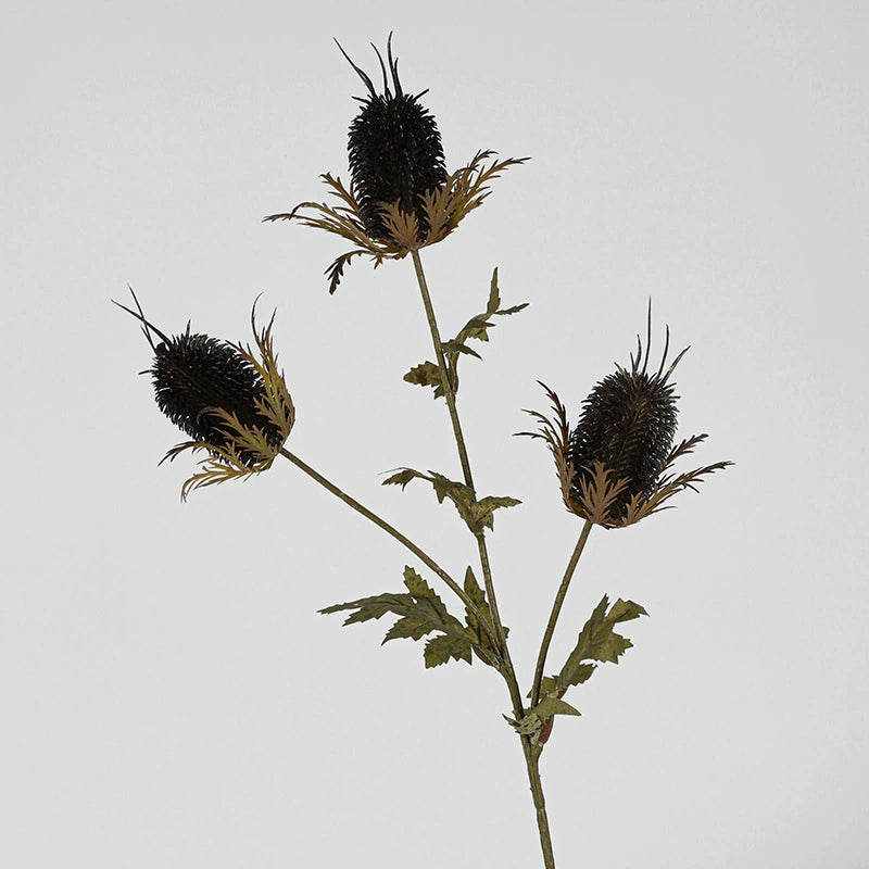 Faux Eryngium Sea Holly Stem, 28" Tall 3-Head Velvet Thistle Spray, Lifelike Artificial Flowers for Vase Filler, Rustic Home Decor, DIY Wedding Floral, Farmhouse Arrangements