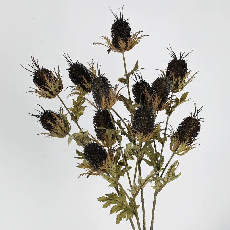 Faux Eryngium Sea Holly Stem, 28" Tall 3-Head Velvet Thistle Spray, Lifelike Artificial Flowers for Vase Filler, Rustic Home Decor, DIY Wedding Floral, Farmhouse Arrangements