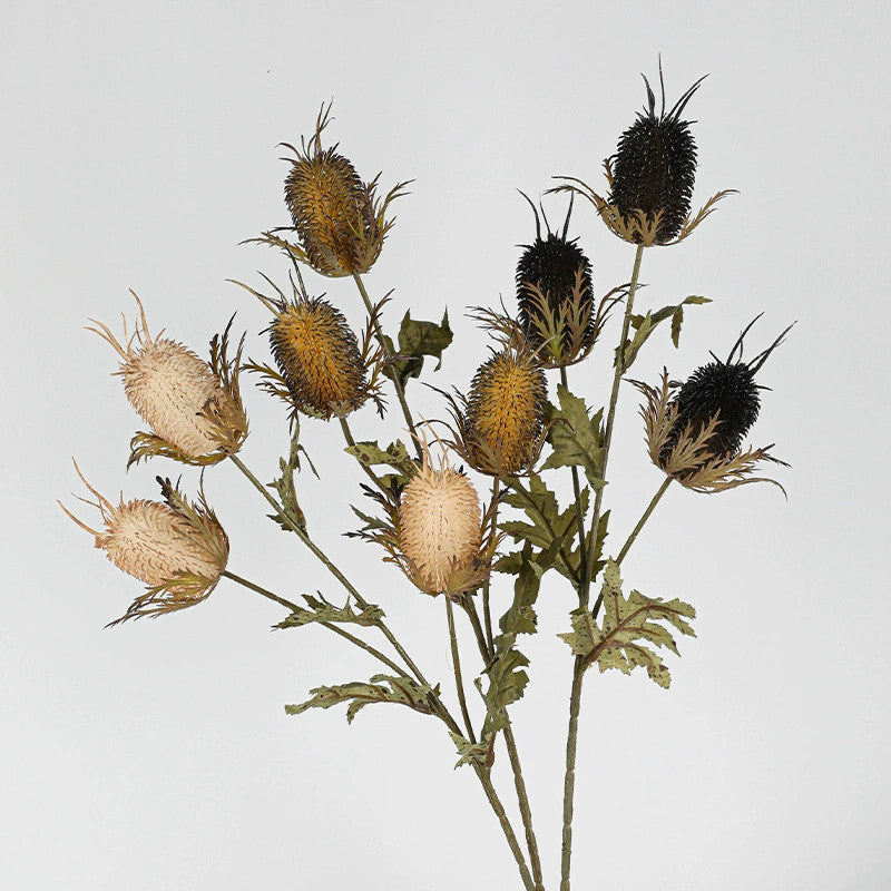 Faux Eryngium Sea Holly Stem, 28" Tall 3-Head Velvet Thistle Spray, Lifelike Artificial Flowers for Vase Filler, Rustic Home Decor, DIY Wedding Floral, Farmhouse Arrangements