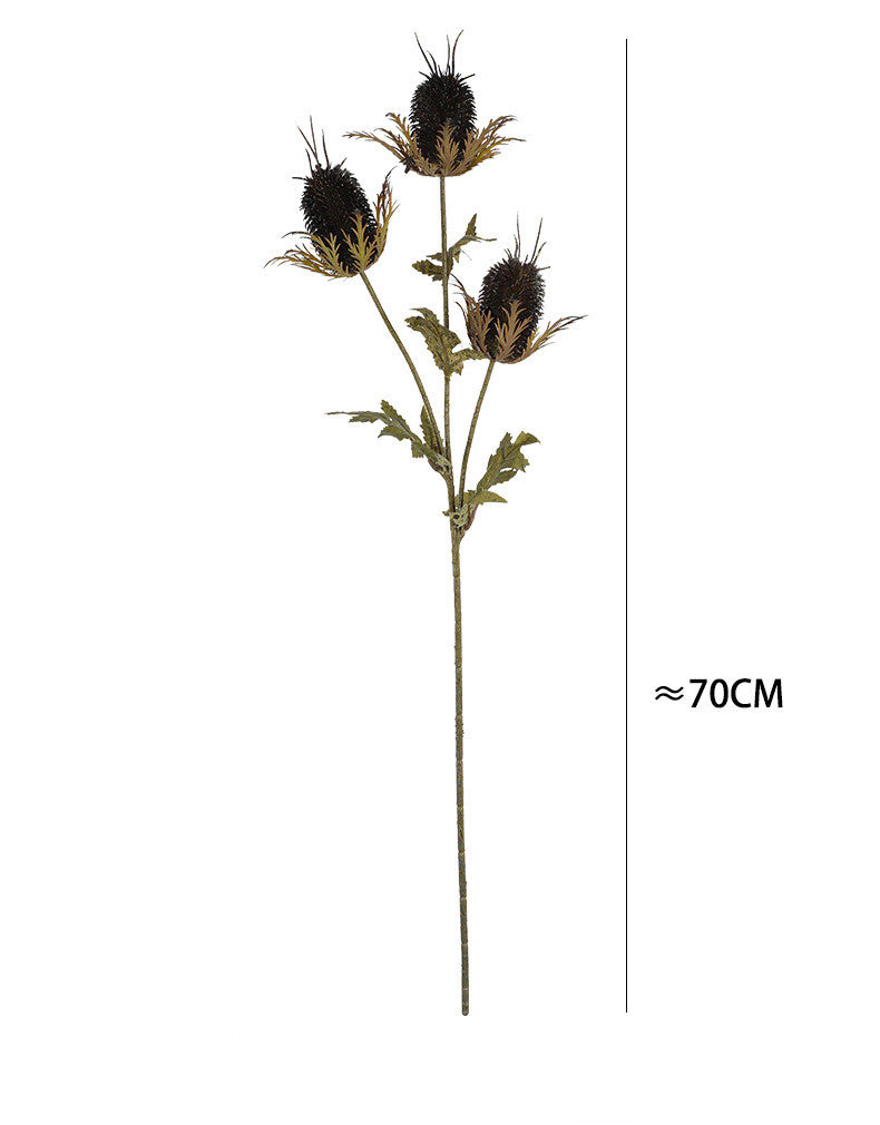 Faux Eryngium Sea Holly Stem, 28" Tall 3-Head Velvet Thistle Spray, Lifelike Artificial Flowers for Vase Filler, Rustic Home Decor, DIY Wedding Floral, Farmhouse Arrangements