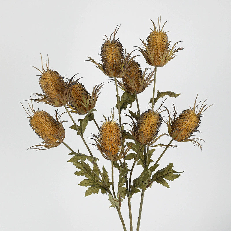 Faux Eryngium Sea Holly Stem, 28" Tall 3-Head Velvet Thistle Spray, Lifelike Artificial Flowers for Vase Filler, Rustic Home Decor, DIY Wedding Floral, Farmhouse Arrangements