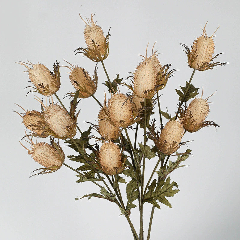 Faux Eryngium Sea Holly Stem, 28" Tall 3-Head Velvet Thistle Spray, Lifelike Artificial Flowers for Vase Filler, Rustic Home Decor, DIY Wedding Floral, Farmhouse Arrangements