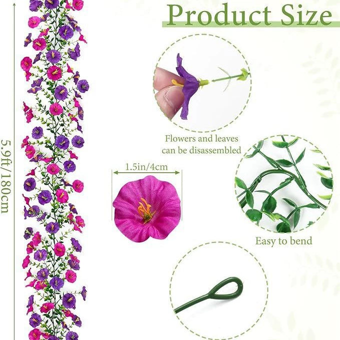 71" Artificial Morning Glory Vine Garland (Set of 2), Lifelike Trailing Eucalyptus Greenery for Wedding Arch, Mantel, Table Runner, Farmhouse Home Decor