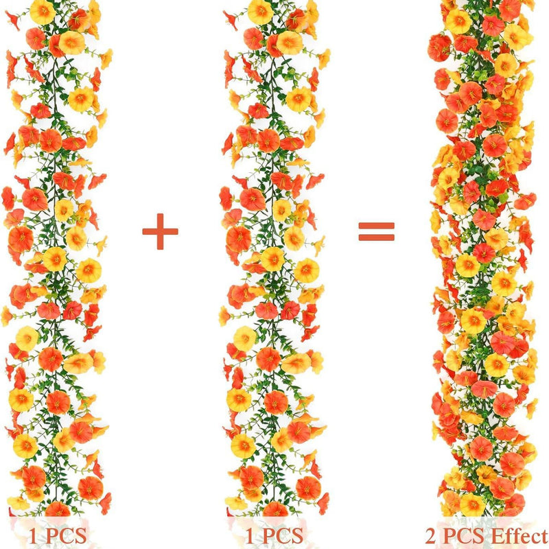 71" Artificial Morning Glory Vine Garland (Set of 2), Lifelike Trailing Eucalyptus Greenery for Wedding Arch, Mantel, Table Runner, Farmhouse Home Decor