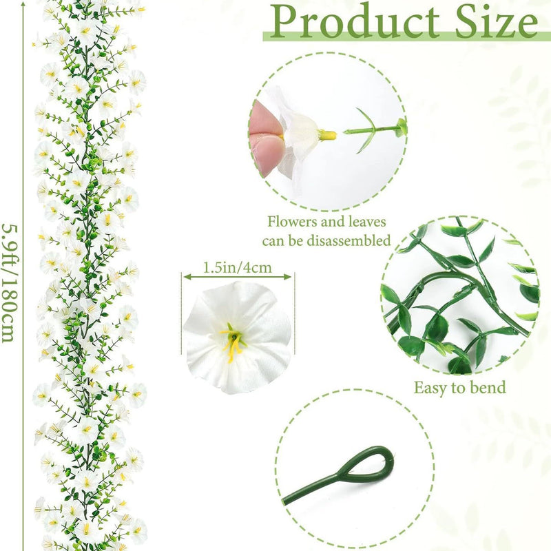 71" Artificial Morning Glory Vine Garland (Set of 2), Lifelike Trailing Eucalyptus Greenery for Wedding Arch, Mantel, Table Runner, Farmhouse Home Decor